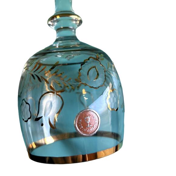 Crystal Bell made in Romania Gold designs on clear glass with etching flowers - Picture 2 of 9